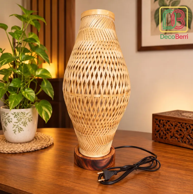 Handmade Kolshi Shape Bamboo Table Lamp with warm lighting for home décor Light 2