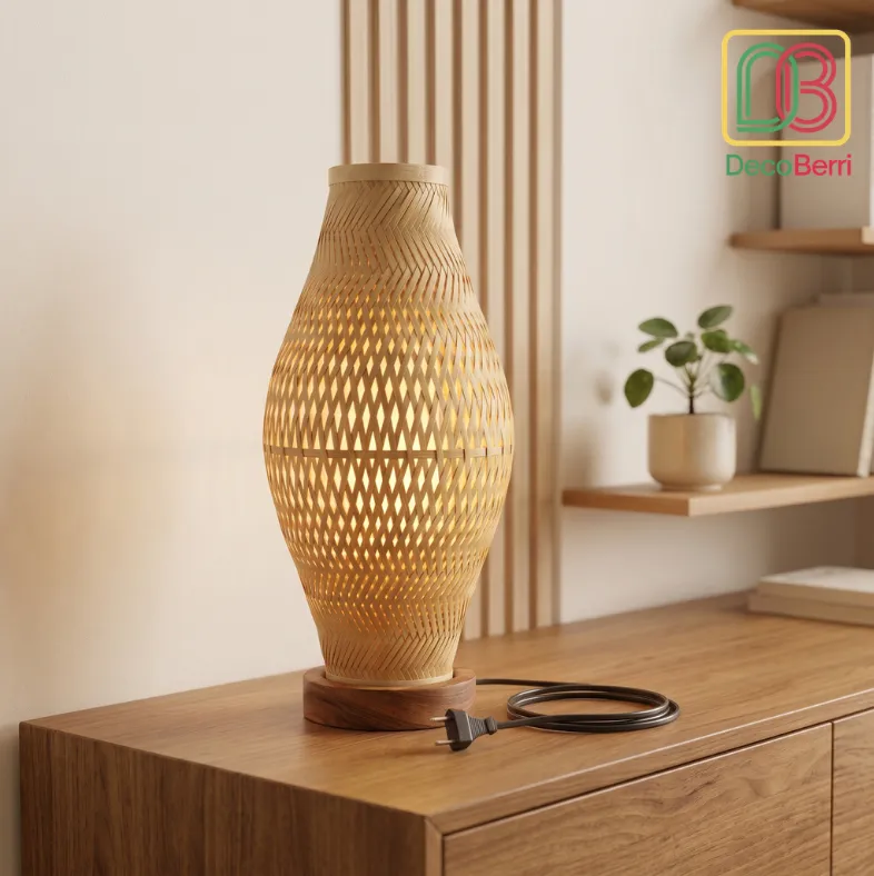 Handmade Kolshi Shape Bamboo Table Lamp with warm lighting for home décor Light 3