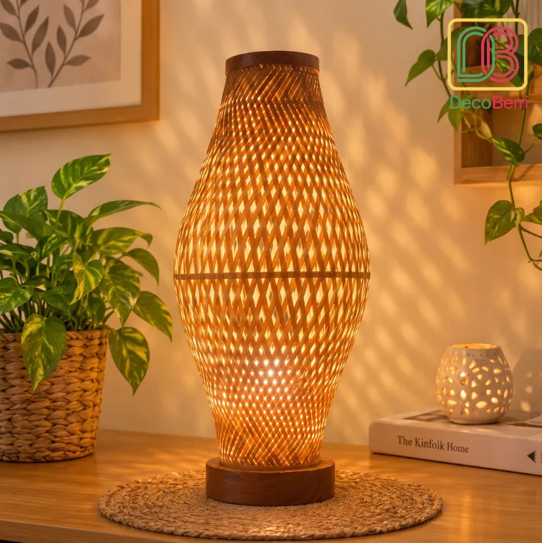 Handmade Kolshi Shape Bamboo Table Lamp with warm lighting for home décor light1