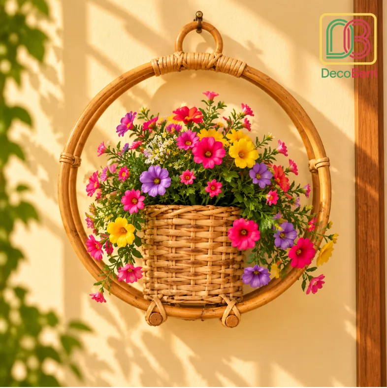 Sunlit Rattan Flower Wall Basket result
