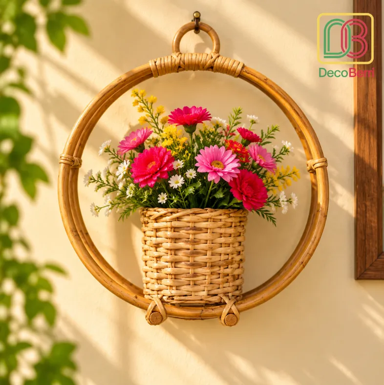 Colorful Flowers in a Woven Wall Basket result