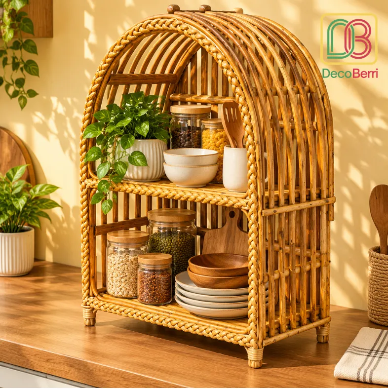 Warm Rattan Kitchen Shelf Still Life result