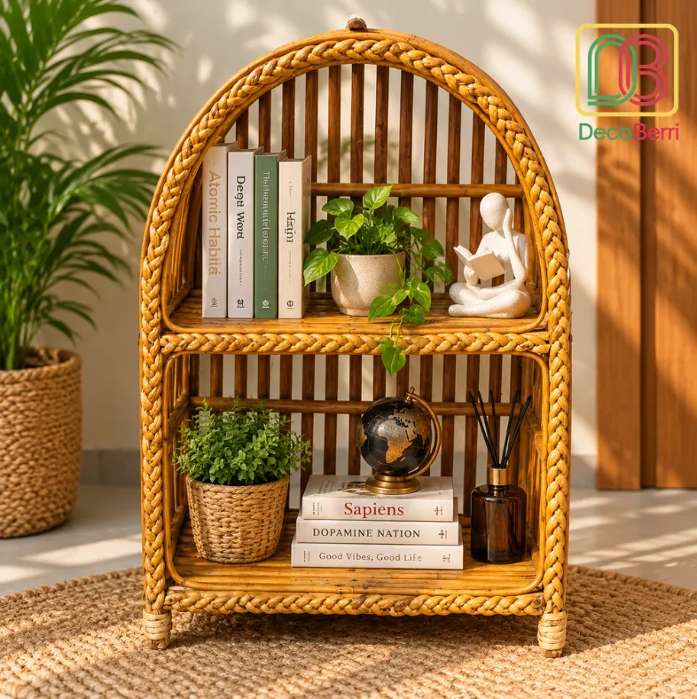 Warm Boho Rattan Bookshelf Display result