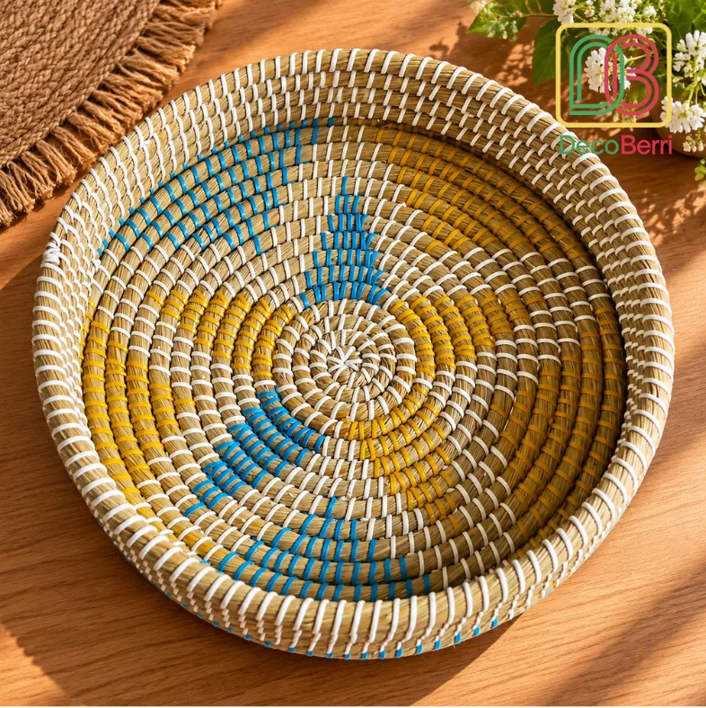Sunlit Woven Basket with Blue and Gold Accents Basket 2