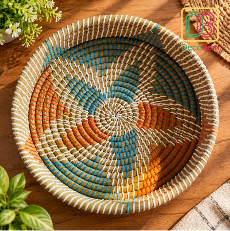 Sunlit Woven Basket with Blue and Gold Accents Basket 5